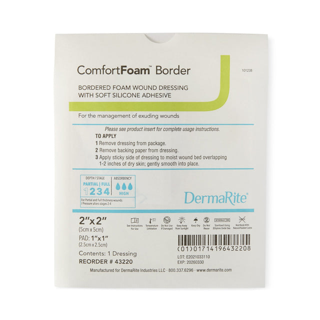 Image of ComfortFoam Ag Silicone Foam Border Dressing, 2" x 2"