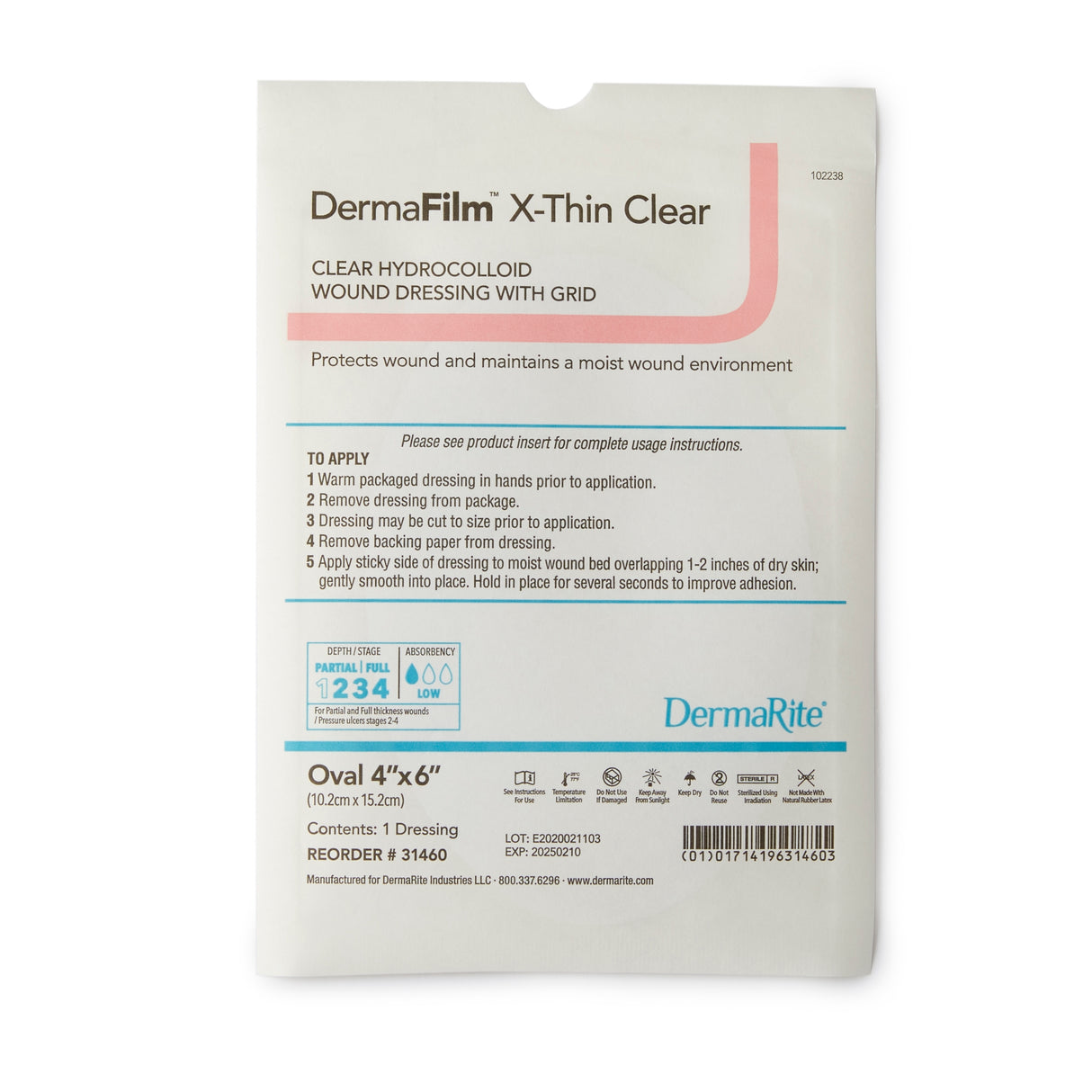 Image of DermaFilm Hydrocolloid Wound Dressing, X-Thin Oval, 4" x 6"