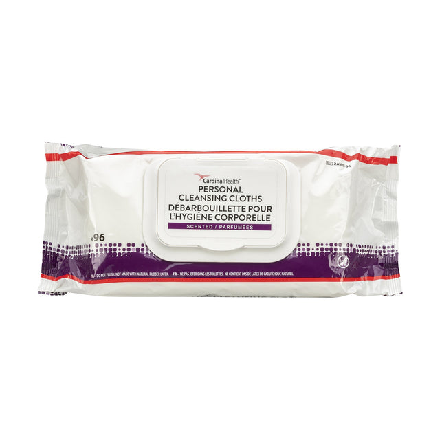 Image of Cardinal Health Personal Cleansing Cloth, Non-flushable, Fragrance Free, 9 x 13" - 96 pack