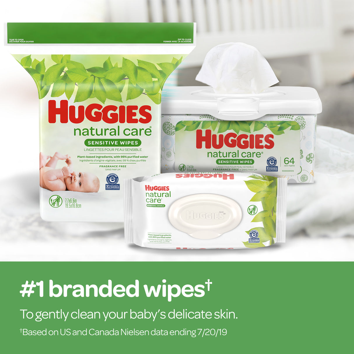 Image of Huggies® Natural Care® Baby Wipes, Fragrance-Free, 6-5/7" x 7-5/7"