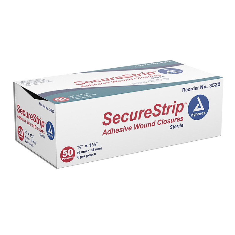 Image of SecureStrip Adhesive Wound Closure Strips, 1/4" x 1 1/2", Sterile. 6 Strips per each.