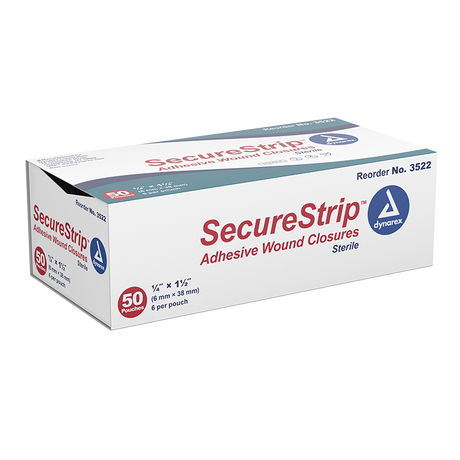 Image of SecureStrip Adhesive Wound Closure Strips, 1/4" x 1 1/2", Sterile. 6 Strips per each.