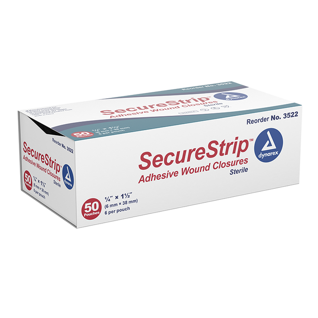 Image of SecureStrip Adhesive Wound Closure Strips, 1/4" x 1 1/2", Sterile. 6 Strips per each.