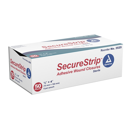 Image of SecureStrip Adhesive Wound Closure Strips, 1/2" x 4", Sterile. 6 Strips per each.