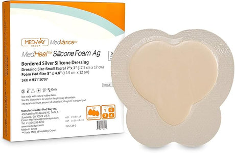 Image of CuraVance Bordered Silver Silicone Foam Sacral 7" X 7" Dressing, 5" X 5" Pad