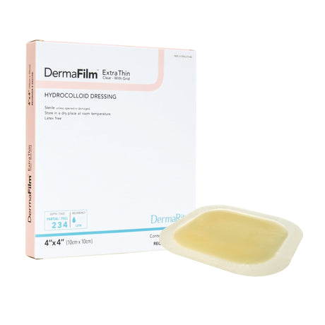 Image of DermaFilm Hydrocolloid Wound Dressing, X-Thin with Grid, 4" x 4"