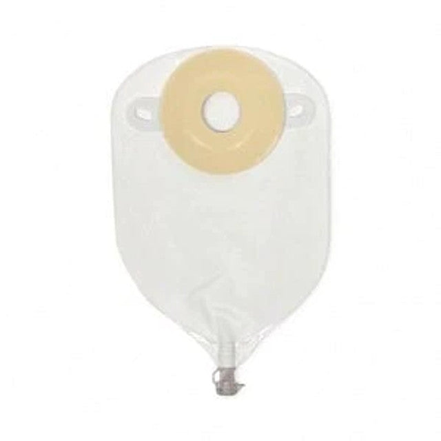 Image of Nu-Hope Laboratories One-piece Post-Op Precut Deep Convex Adult Urinary Pouch 3/4" Opening Round, 11" L x 5-3/4" W, 24Oz, 3" Adhesive Foam Pad, Odor-proof, Clear