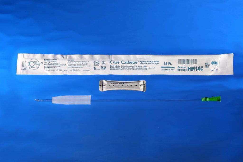 Image of Cure Catheter, Hydrophilic, Straight or Coude Tip, Male 16"