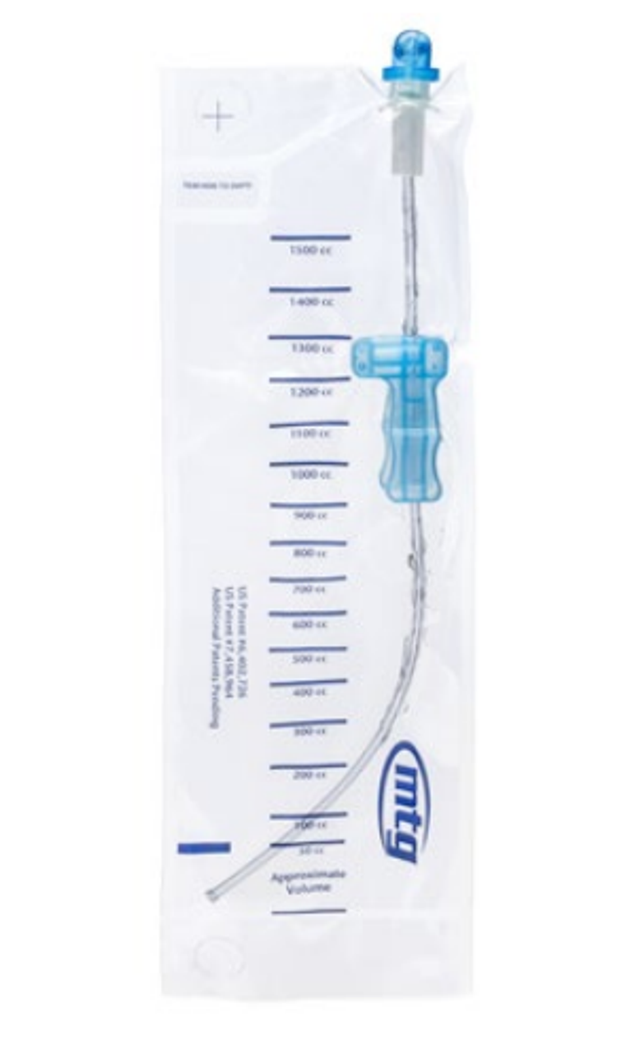 Image of MTG EZ-Advancer Closed System Catheter, 1500ml, Privacy Bag, 14Fr, 16" Length