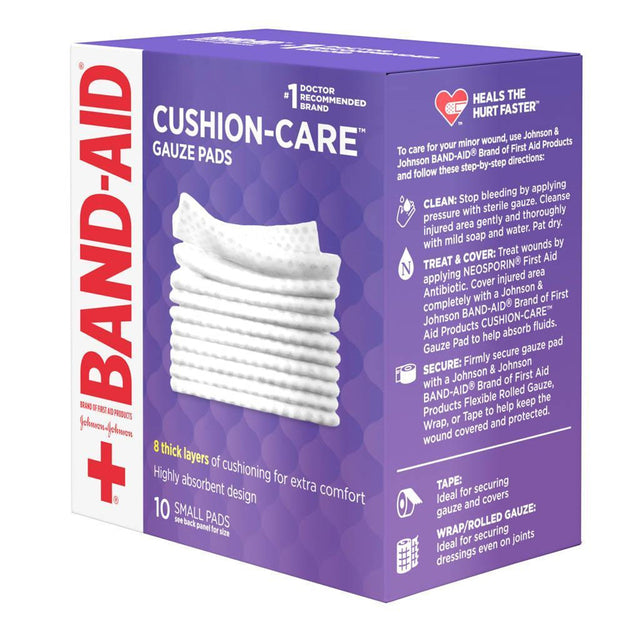 Image of Band-Aid First Aid Cushion-Care Gauze Pad, Large, 4" x 4", 10 ct