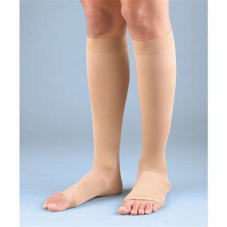 Image of Juzo Soft Opaque Knee-High Compression Stockings, Open Toe, Size 5 Short, Beige