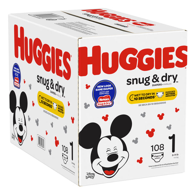 Image of Huggies Snug and Dry Diapers, Size 1, Giga Pack, 108 Ct