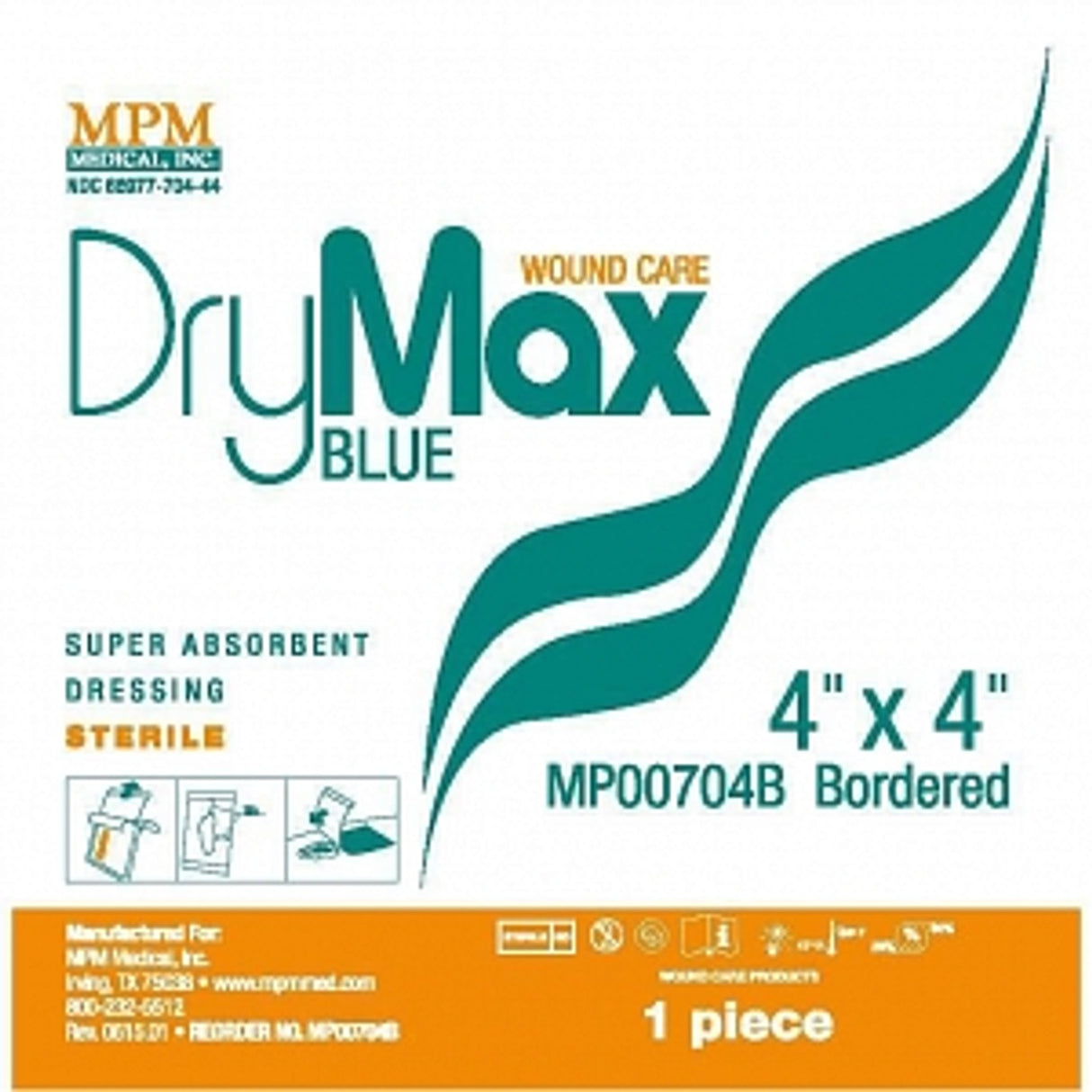 Image of DryMax Blue Bordered Super Absorbent Dressing, 4" x 4" with 2" x 2" Pad