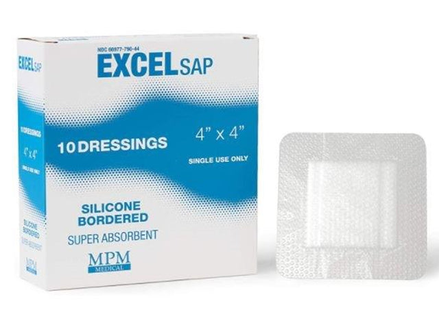 Image of Excel SAP Super Absorbent Dressing with Silicone Border, 4" x 4"