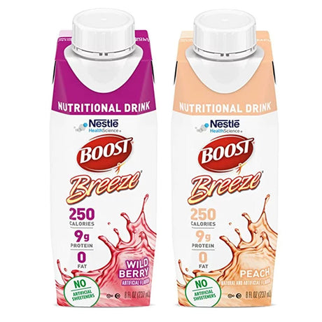 Image of Boost Breeze, 2-Variety Case, Wildberry and Peach Flavors, 8 fl. oz. Cartons