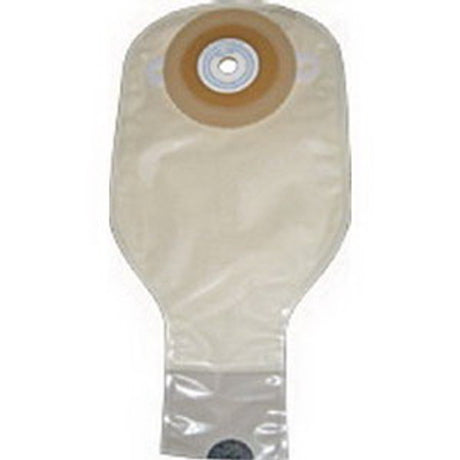 Image of Nu-Hope Laboratories Nu-Flex™ One-piece Post-op Pre-cut Deep Convex Adult Urinary Pouch 5/8" Opening Round, 11" L x 5-3/4" W, 24Oz, 3" Adhesive Foam Pad, with Cap and Adapter