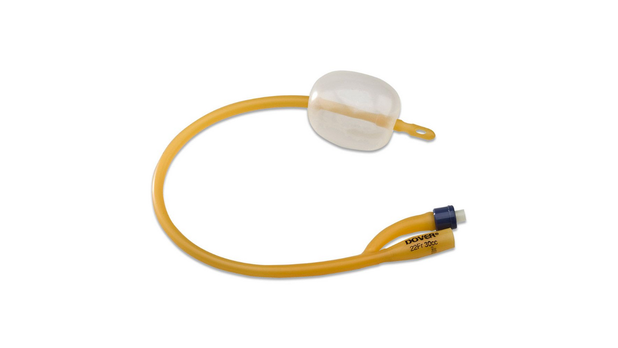 Image of Dover 2-Way Hydrogel Coated Latex Coude Tip Urethral Urinary Catheter, 20FR, 30ML