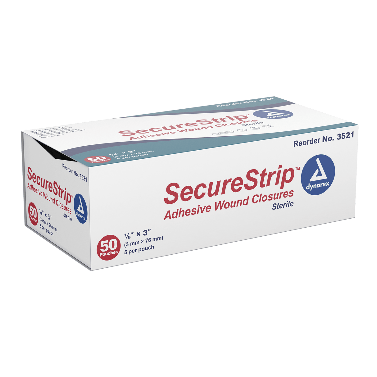 Image of SecureStrip Adhesive Wound Closure Strips, 1/8" x 3", Sterile, 5 Strips per each