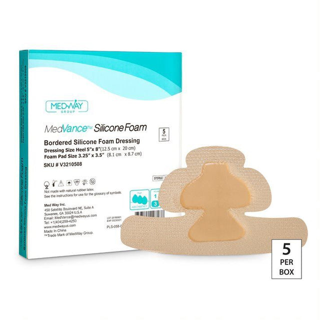 Image of MedVance Bordered Silicone 5" x 8" Foam Dressing, 3.25" x 3.5" Pad, Heel