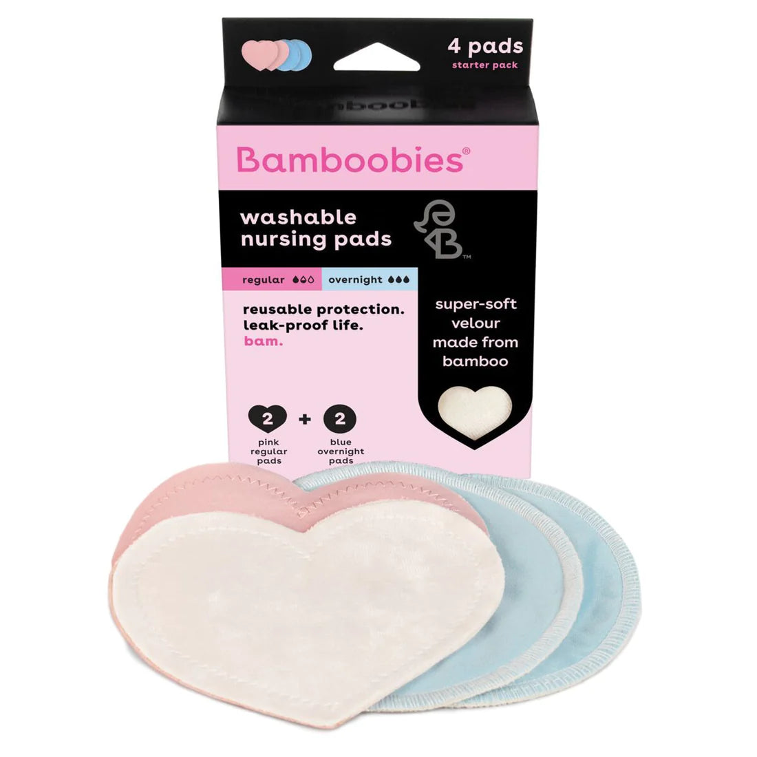 Image of Bamboobies Washable Bamboo Rayon Nursing Pad, 2 Pair Pack, 1 Regular and 1 Overnight