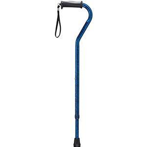 Image of Blue Crackle Design Offset Handle Cane with Gel Grip