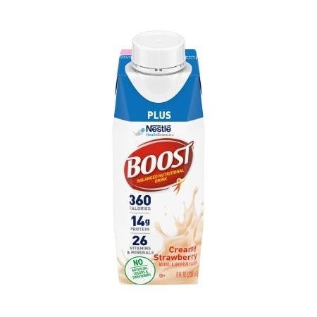 Image of BOOST PLUS, Creamy Strawberry, 8 fl Ounce Tetra Prisma