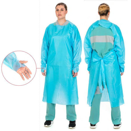 Image of Cardinal Healthcare Impervious Plastic Film Gown, Blue, Universal