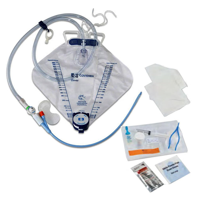 Image of Dover 100% Silicone 2-Way Foley Catheter Tray, 14 Fr, 5 cc, with Securement Device