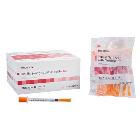 Image of McKesson Insulin Syringe with Needle - 1cc with 29G x ½”, Fixed Needle Ultra Thin Wall NonSafety