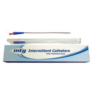 Image of MTG Coude Tip Intermittent Catheter, 14 Fr, 16" Vinyl Catheter with Handling Sleeve