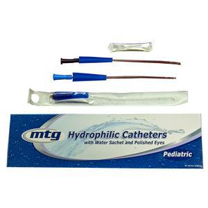 Image of MTG Hydrophilic Coude Tip Catheter, 10 Fr, 10" Vinyl Catheter with Sterile Water Sachet and Handling Sleeve