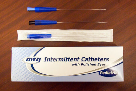 Image of MTG Straight Tip Peditric Intermittent Catheter, 8 Fr, 10" Vinyl Catheter with Handling Sleeve