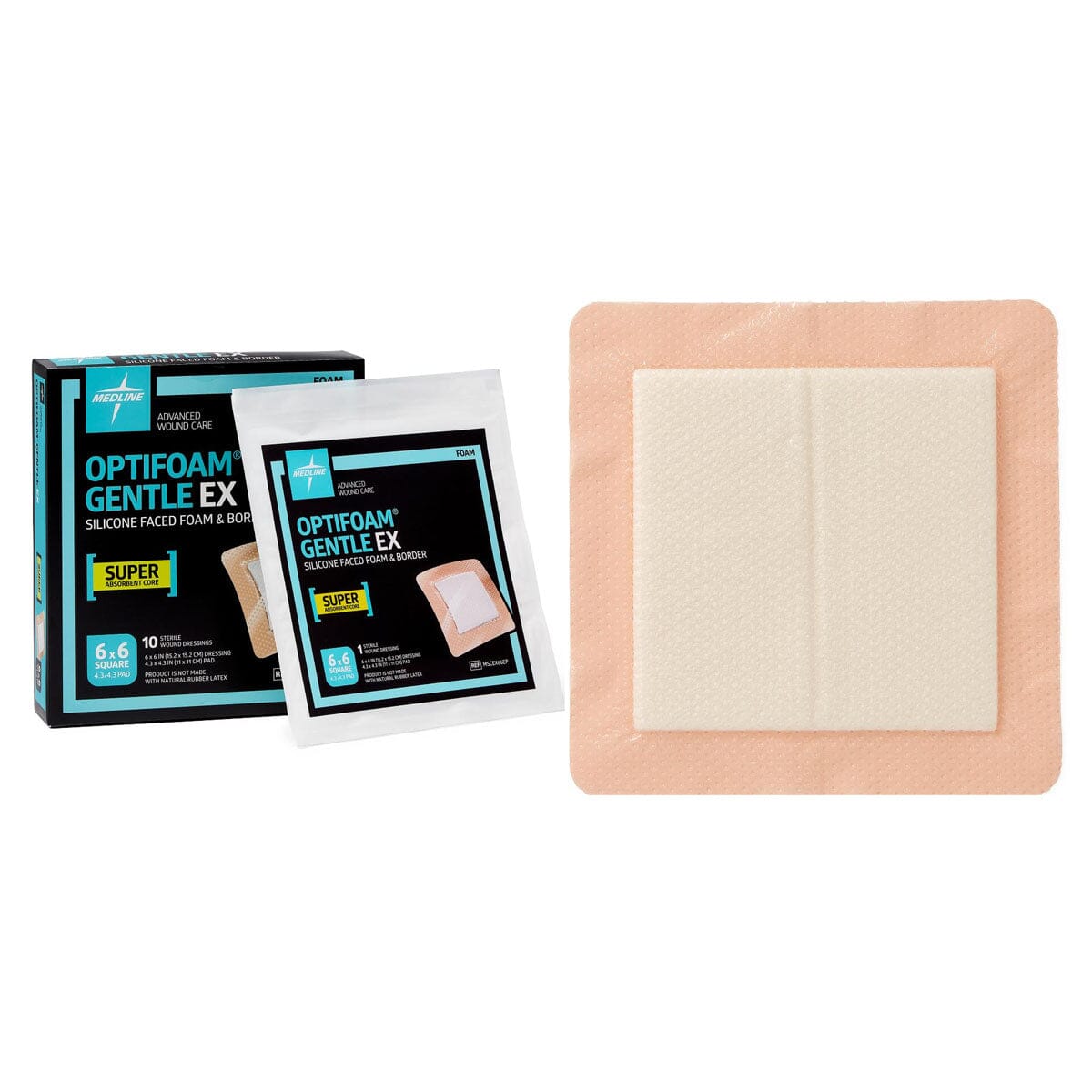 Image of Optifoam® Gentle EX Silicone-Faced Foam Dressing, with Border, 6" x 6"