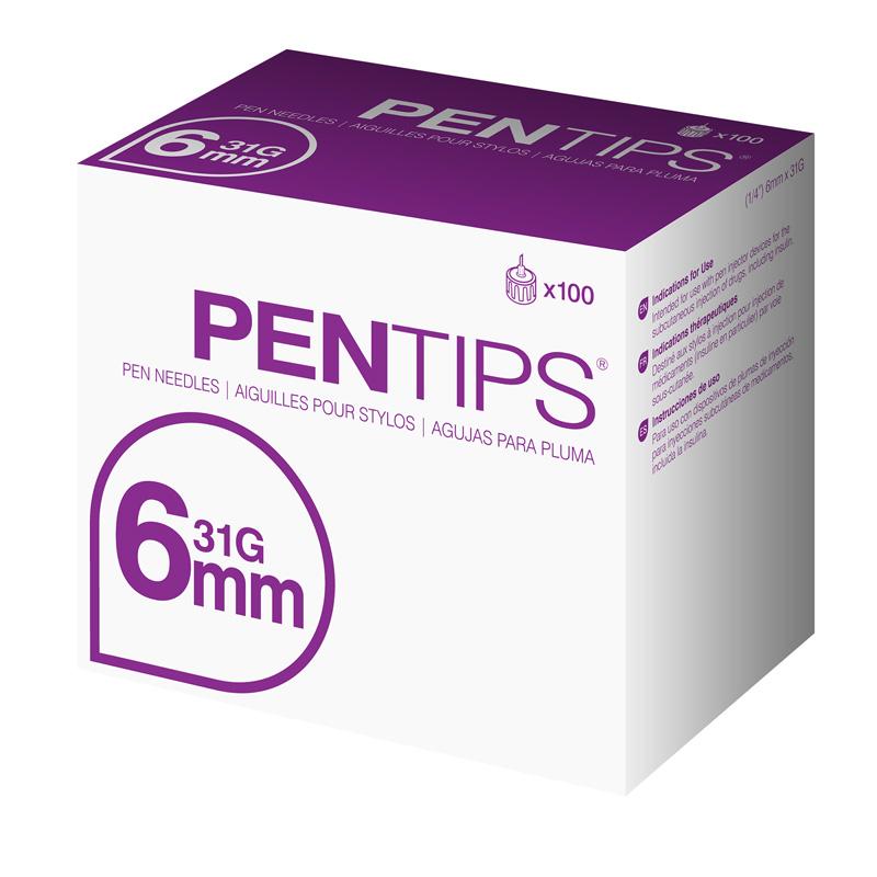 Image of Pentips Pen Needle 31G x 6 mm (100 count)