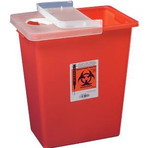 Image of SharpSafety Sharps Container with Hinged Lid, Red, 8 Gallon